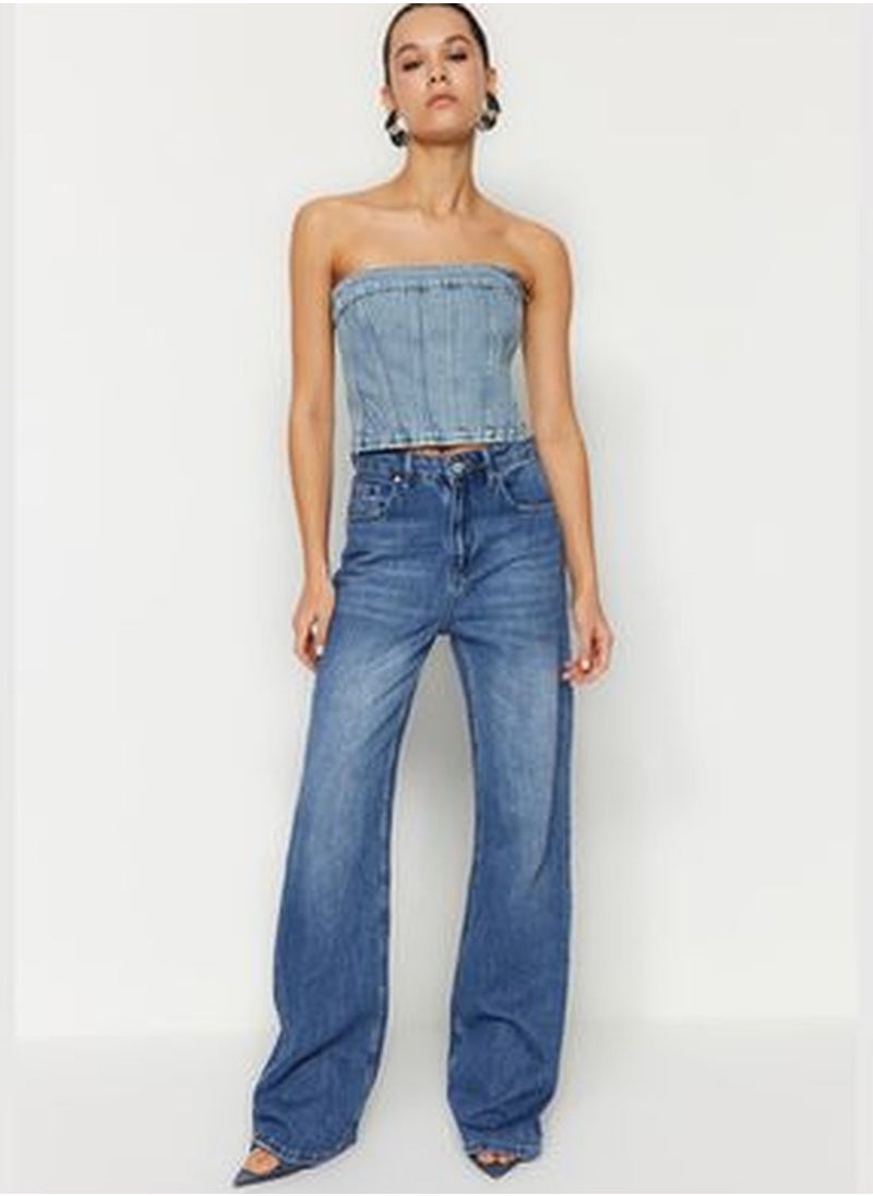 trendyol Dark Blue High Waist Wide Leg Jeans TWOSS24JE00022  - Image 2