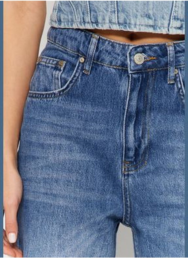 trendyol Dark Blue High Waist Wide Leg Jeans TWOSS24JE00022  - Image 4