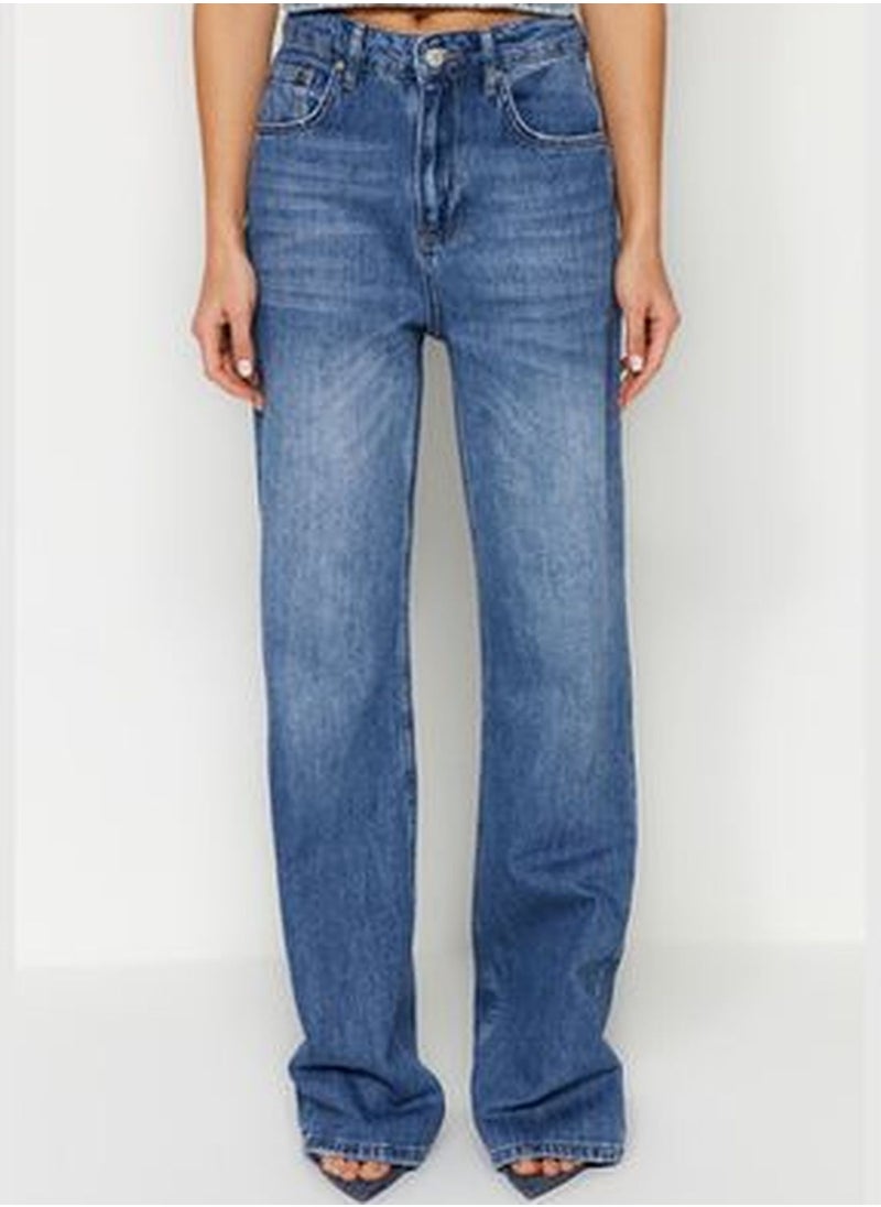 trendyol Dark Blue High Waist Wide Leg Jeans TWOSS24JE00022  - Image 5