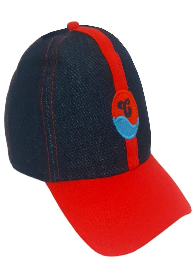 C Classic Unisex Funky Summer Denim Caps with Colorful Peak for Kids (Age 7 Yrs to 9 Yrs) (Red) - Image 1
