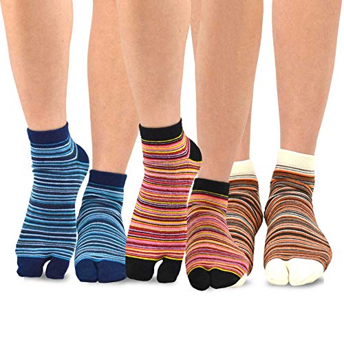TeeHee Socks TeeHee Flip Flop Big Toe Cotton Socks 3-Pairs Mini Stripe Casual Socks Good for Flip Flop Sandals - Image 1