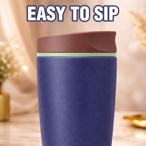 Lyrovo Insulated Coffee Mug with Lid for Office & Travel | Reusable Double Walled Coffee Mug for Men & Women | Hot & Cold Beverage Cup (No Handle, Navy Blue) - Image 4