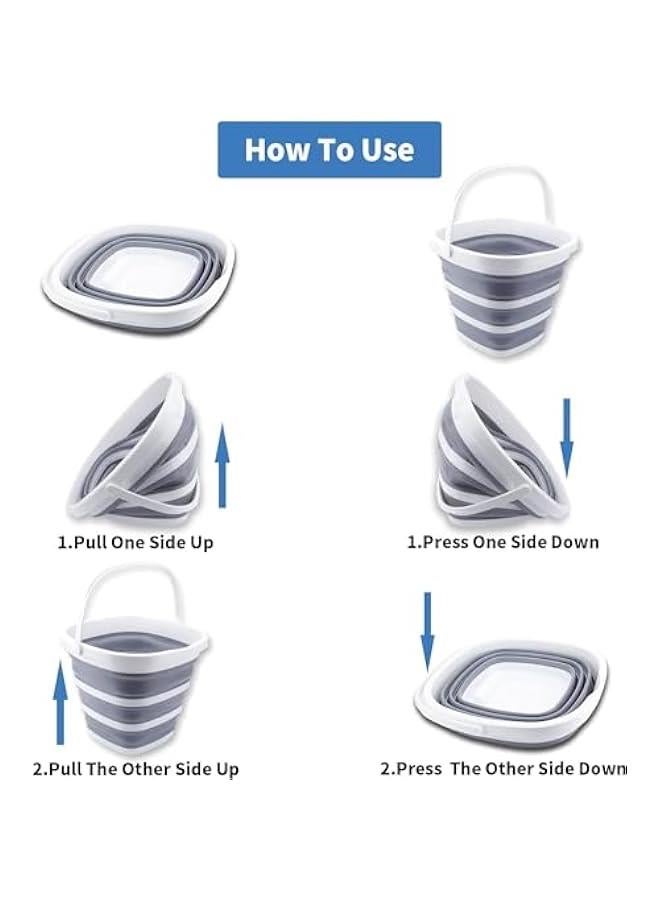 هوكور دلو قابل للطي سعة 10 لتر من تراسل، دلو تنظيف قابل للطي ومحمول، لوازم مياه بلاستيكية صغيرة للحديقة الخارجية والتخييم والصيد وغسيل السيارات، موفر للمساحة (مربع) - Image 4