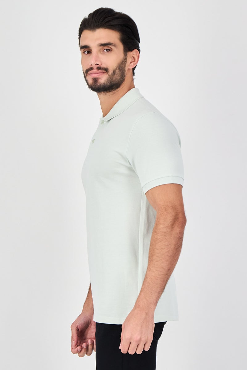 Celio Men Regular Fit Plain Short Sleeve Polo Shirt, Mint Green - Image 2