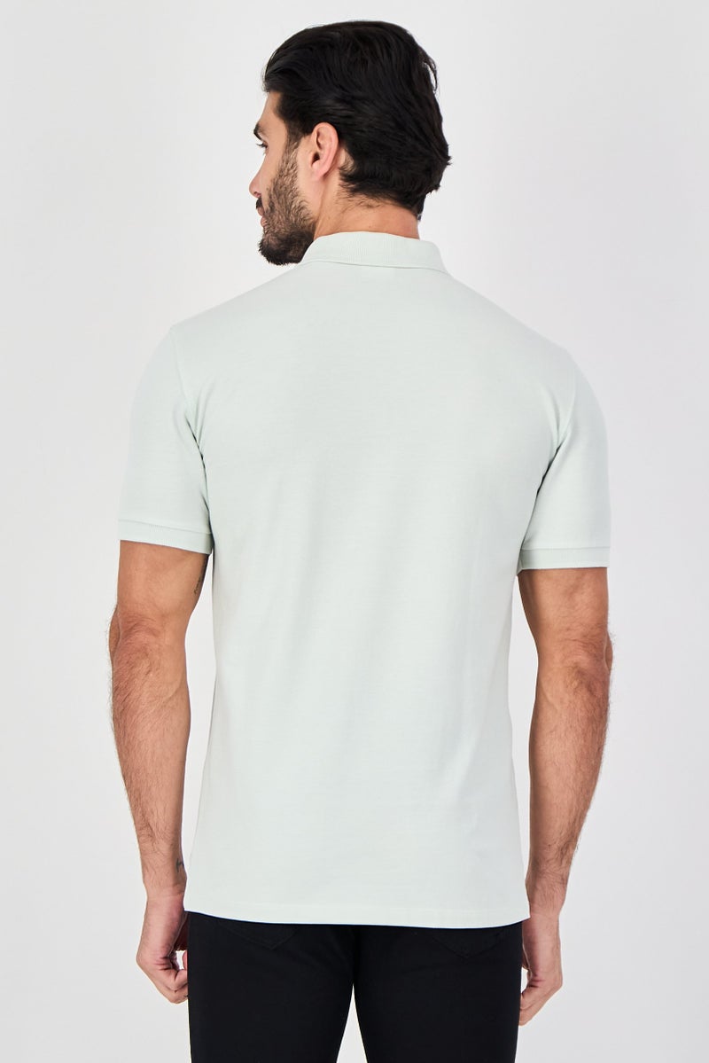 Celio Men Regular Fit Plain Short Sleeve Polo Shirt, Mint Green - Image 4