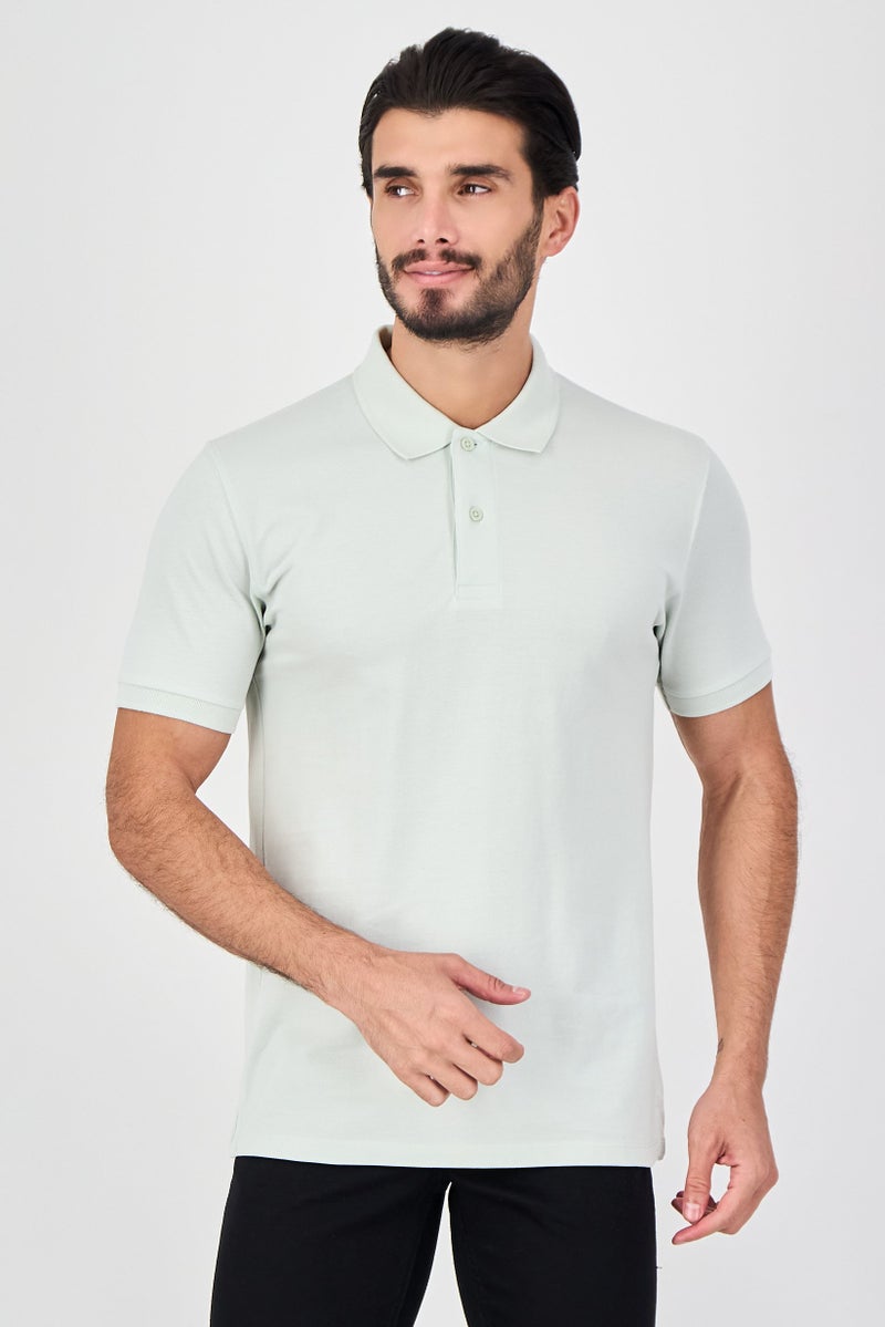 Celio Men Regular Fit Plain Short Sleeve Polo Shirt, Mint Green - Image 1