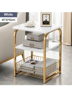 Portable Side Table White Marble Pattern With Gold Steel Frame