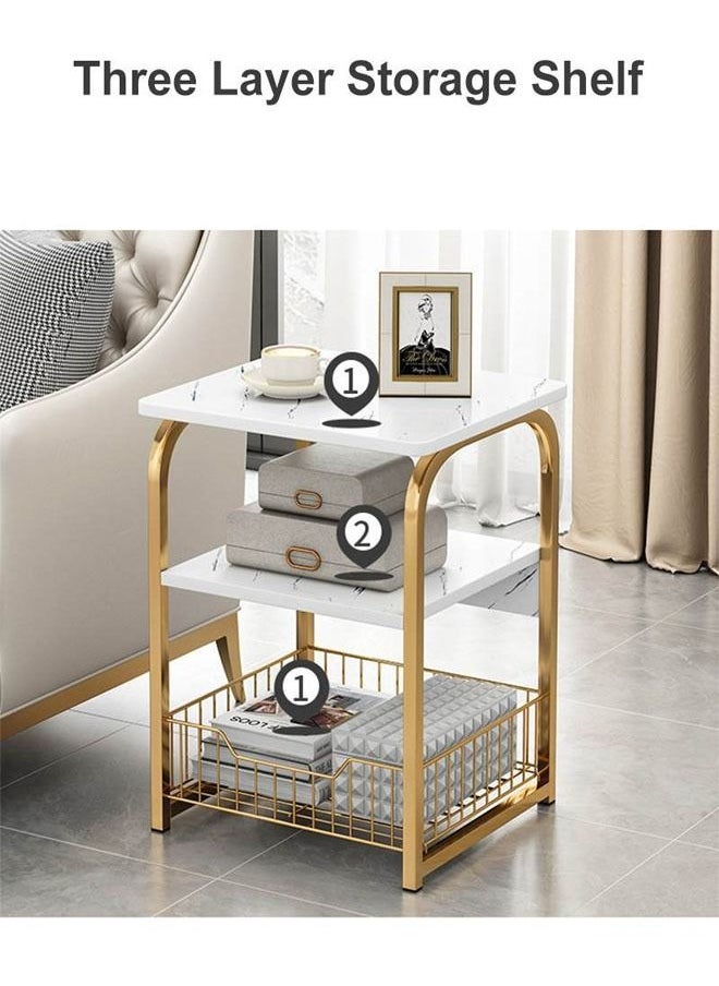 NKX - Portable Side Table White Marble Pattern With Gold Steel Frame - Image 1