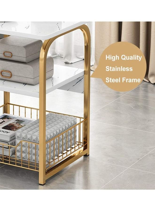 NKX - Portable Side Table White Marble Pattern With Gold Steel Frame - Image 1
