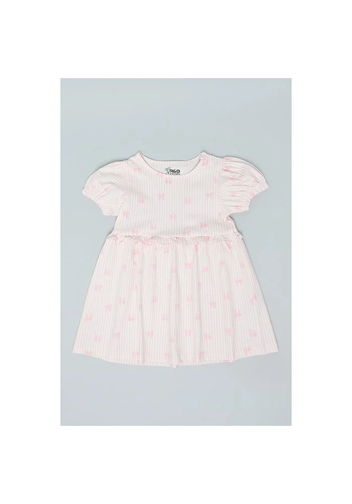 R&b Printed Fit & Flare Dress with Crew Neck and Puff Sleeves