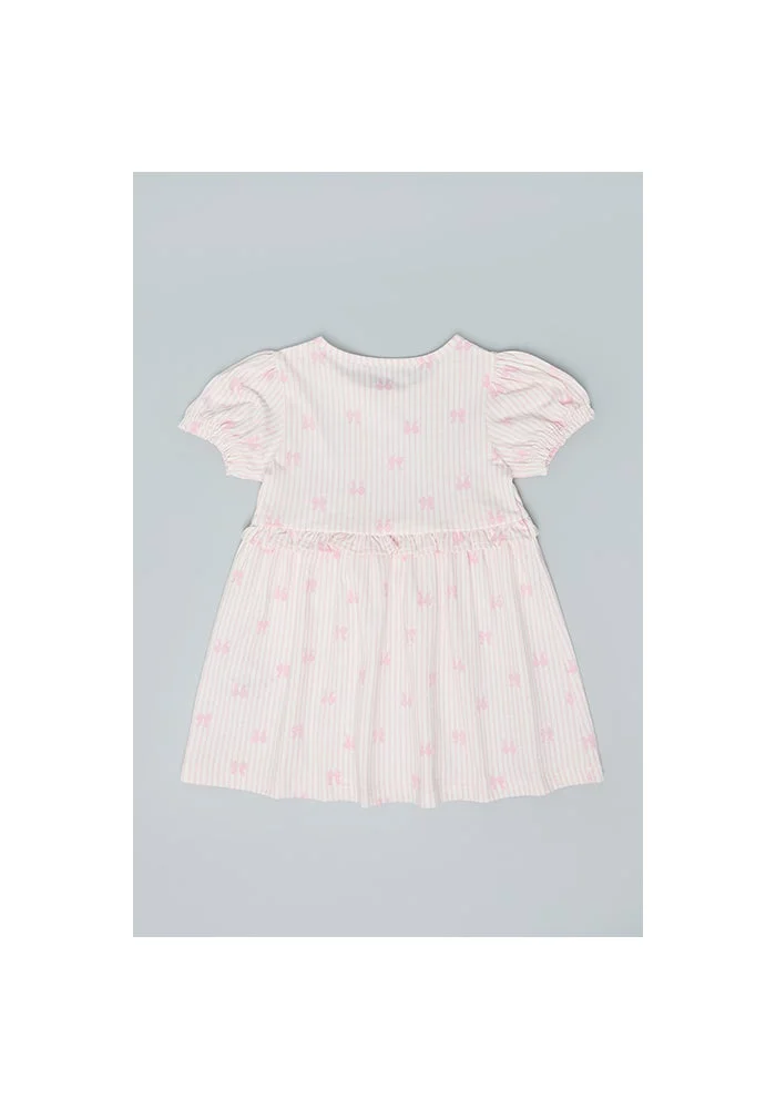 R&b Printed Fit & Flare Dress with Crew Neck and Puff Sleeves