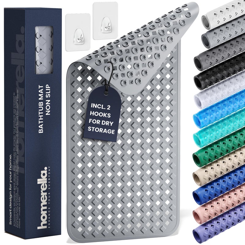 Homerella Bathtub Mat Non Slip 35x16 homerella Bath Mat Incl Hooks for Drying Extra Long 100 BPA Free Shower Mat Non Slip Anti Mold Machine Washable Shower Mats for Inside Shower Mildew Resistant - Image 2