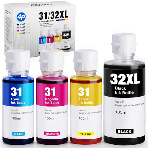 Jeostarky Jeoskarky Compatible for HP 31xl Color HP 32xl Black Ink Bottle for HP Smart Tank 7602 6001 5101 7301 6000 5102 5000 5103 7002 7001 7302 Series for Smart Tank Plus 651 551 Printers (4 Bottles) - Image 1