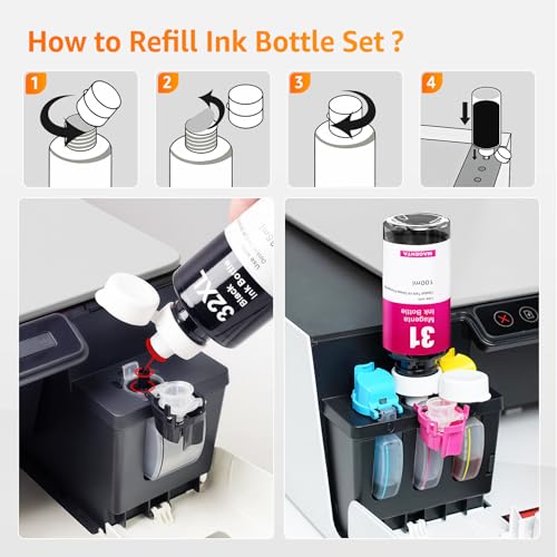 Jeostarky Jeoskarky Compatible for HP 31xl Color HP 32xl Black Ink Bottle for HP Smart Tank 7602 6001 5101 7301 6000 5102 5000 5103 7002 7001 7302 Series for Smart Tank Plus 651 551 Printers (4 Bottles) - Image 5