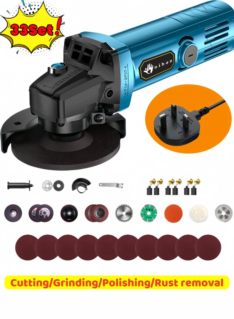 nihao Angle Grinder, Polisher, 6-speed Adjustment, 1200W High Power, Efficient Heat Dissipation All-copper Motor, 4-1/2 Inch 6.7-Amp Paddle Switch Cut off Tool, 11800RPM Electric Grinder Power Tools Set with 1.2 M Power Cord and British Plug , For Metal Cutting , Wood Grinding , Tile Cutting , Stone Cutting and Grinding - Image 1