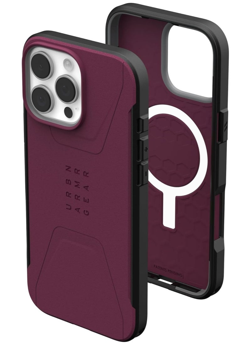Urban Armor Gear - UAG Civilian MagSafe for iPhone 16 Pro Max Case Cover [20 Feet Drop tested]  - Bordeaux - Image 1