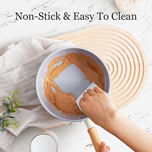 ROCKURWOK Ceramic Nonstick Sauce Pan with Lid, 2 Quart Cooking Pot, Small Saucepan with Steamer, PTFE & PFAS-Free, Wooden Handle for Cool Touch, Universal Base(Gas, Electric & Induction), White - Image 5