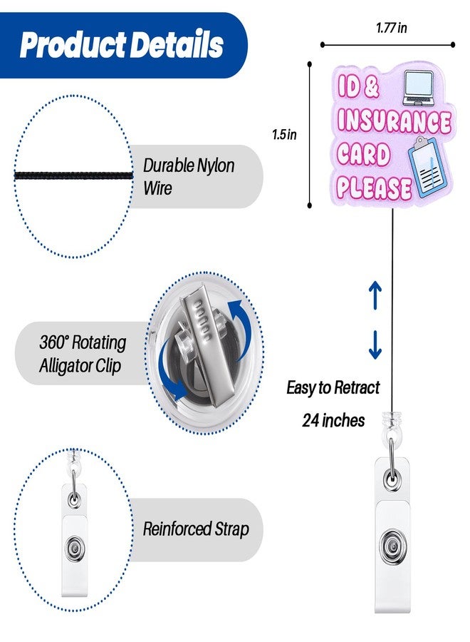 BEZTN ID & Insurance Card Please Badge Reel for Hospital Admins - Glitter Retractable ID Holder, Funny Registrar Accessory with Folder & Pen Design | Medical Secretary Gift, Admin Stocking Stuffer - Image 4