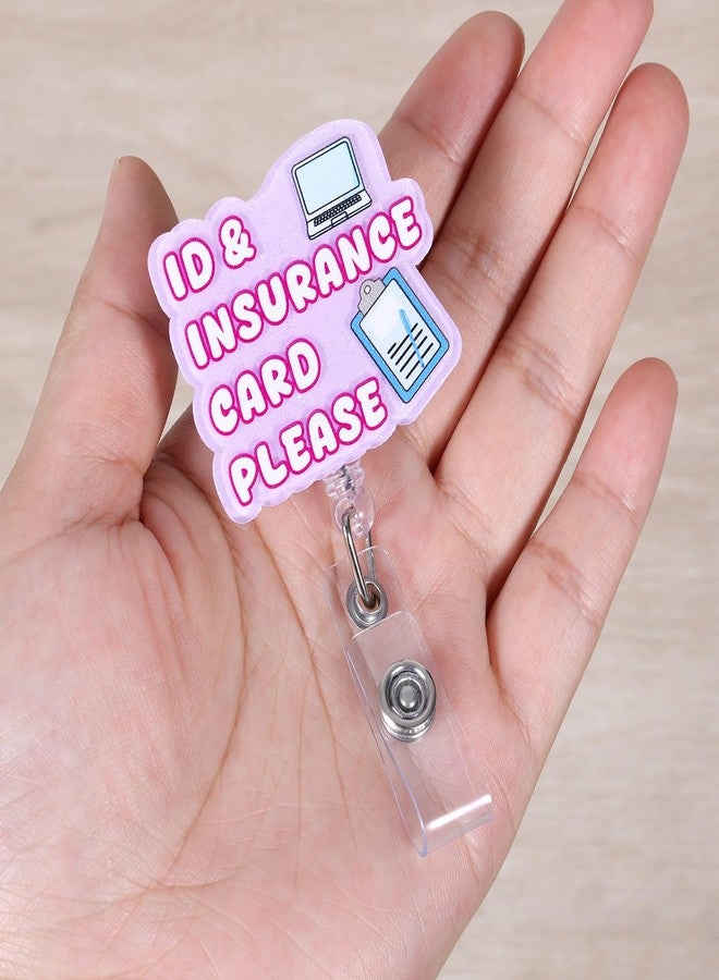 BEZTN ID & Insurance Card Please Badge Reel for Hospital Admins - Glitter Retractable ID Holder, Funny Registrar Accessory with Folder & Pen Design | Medical Secretary Gift, Admin Stocking Stuffer - Image 2