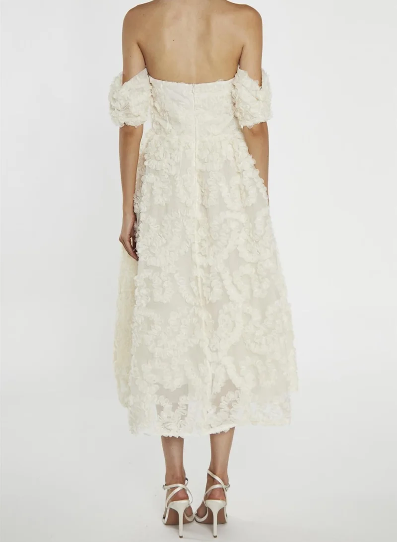 True Decadence Cream Bardot Bust Cup Midi Dress
