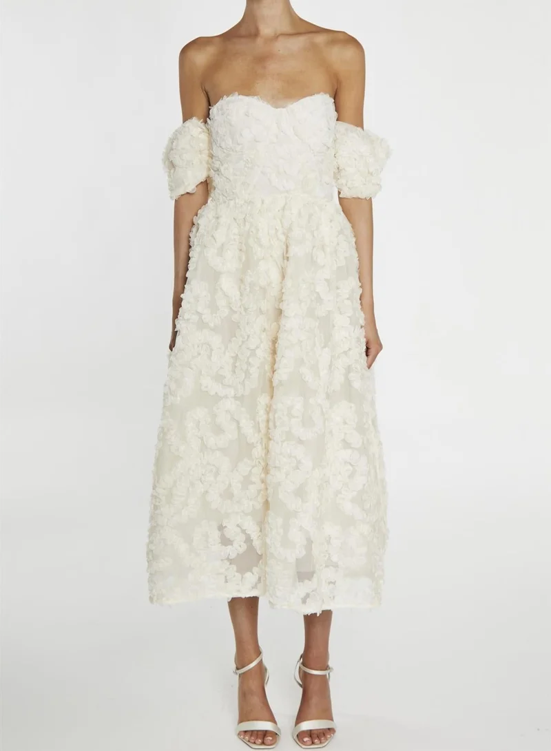 True Decadence Cream Bardot Bust Cup Midi Dress