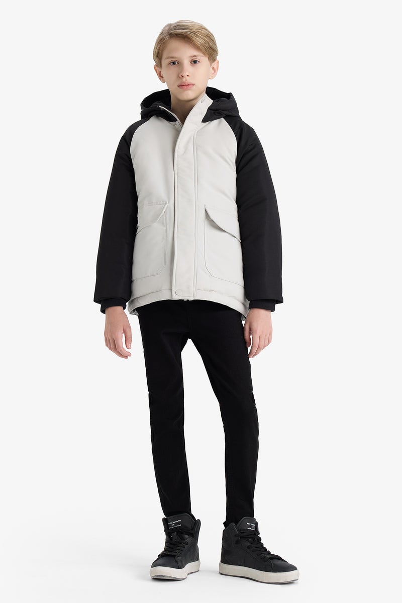 DeFacto Grey Boy Boy Waterproof Hooded Fleece Lined Jacket Casual - Image 2