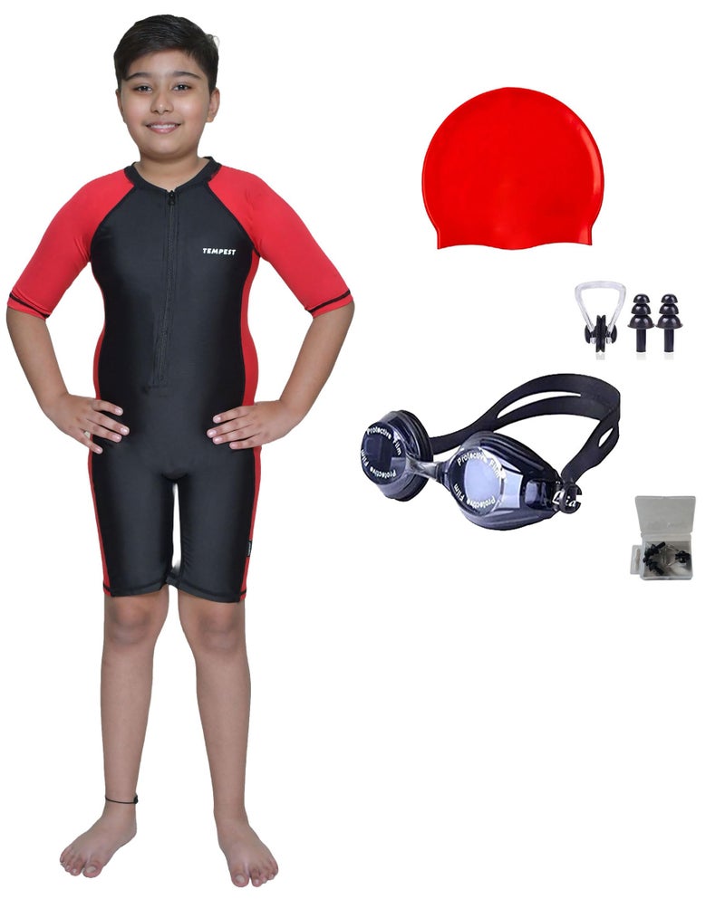 Tempest Boy's Poly Spandex Multipurpose Wear for Swimming, Diving, Cycling, Aerobics,Skating(Red, 4 Years - 5 Years) - Image 1