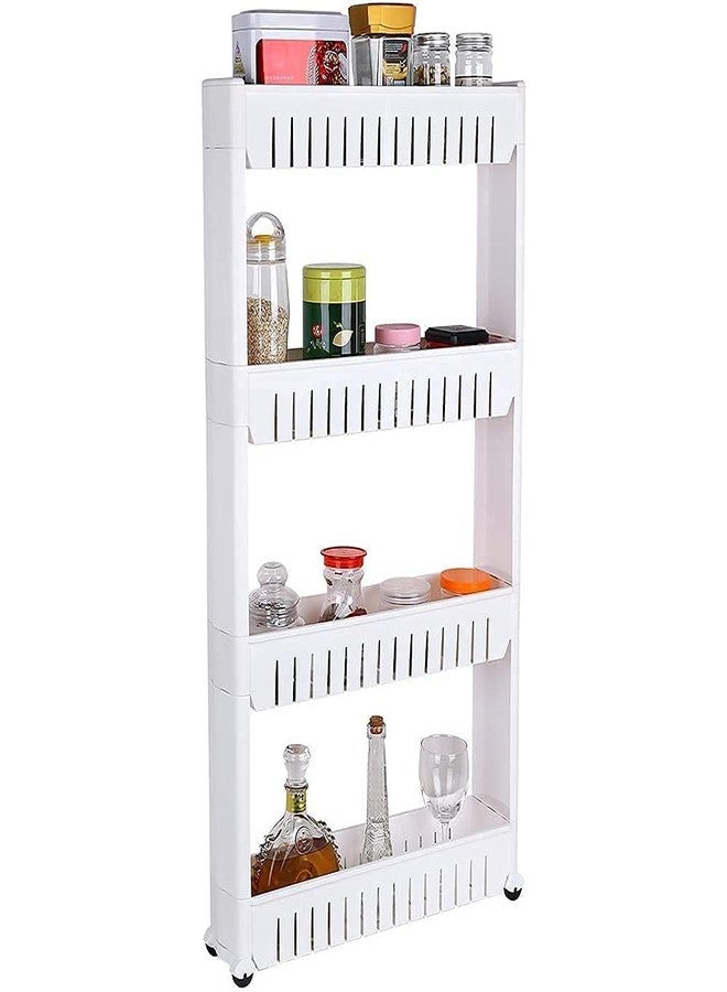 VISHVA 4 Layer Slim Side Space Saving Storage Organizer Rack Shelf with Wheels for Easy Movement | Unbreakable Plastic, White - Image 2