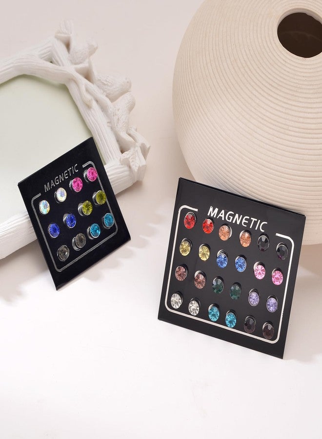 Tornito Torniro 18 Pairs Magnetic Stud Earrings Colors CZ Clip on Non Piercing Fake Stud Earrings Set for Women 4mm - Image 5