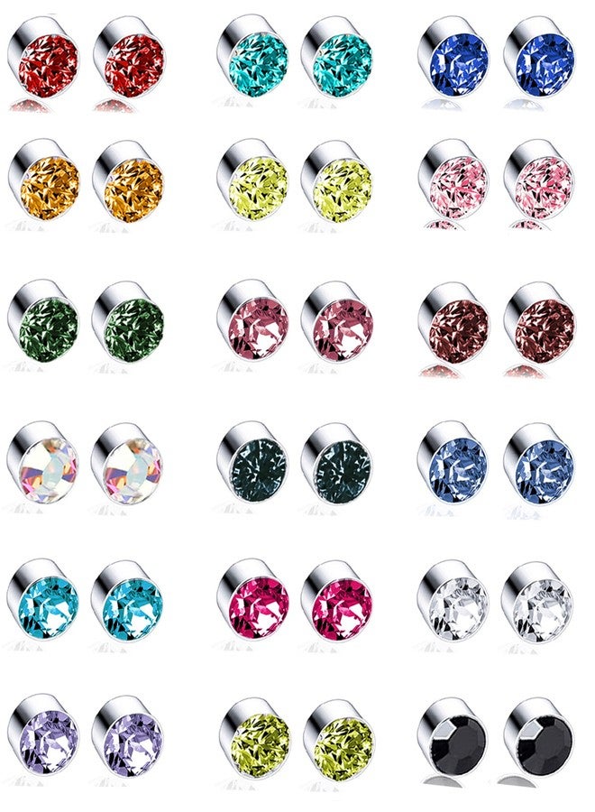 Tornito Torniro 18 Pairs Magnetic Stud Earrings Colors CZ Clip on Non Piercing Fake Stud Earrings Set for Women 4mm - Image 1