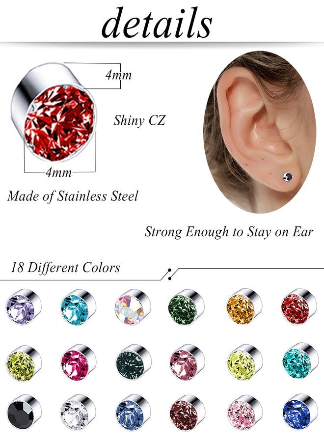 Tornito Torniro 18 Pairs Magnetic Stud Earrings Colors CZ Clip on Non Piercing Fake Stud Earrings Set for Women 4mm - Image 2
