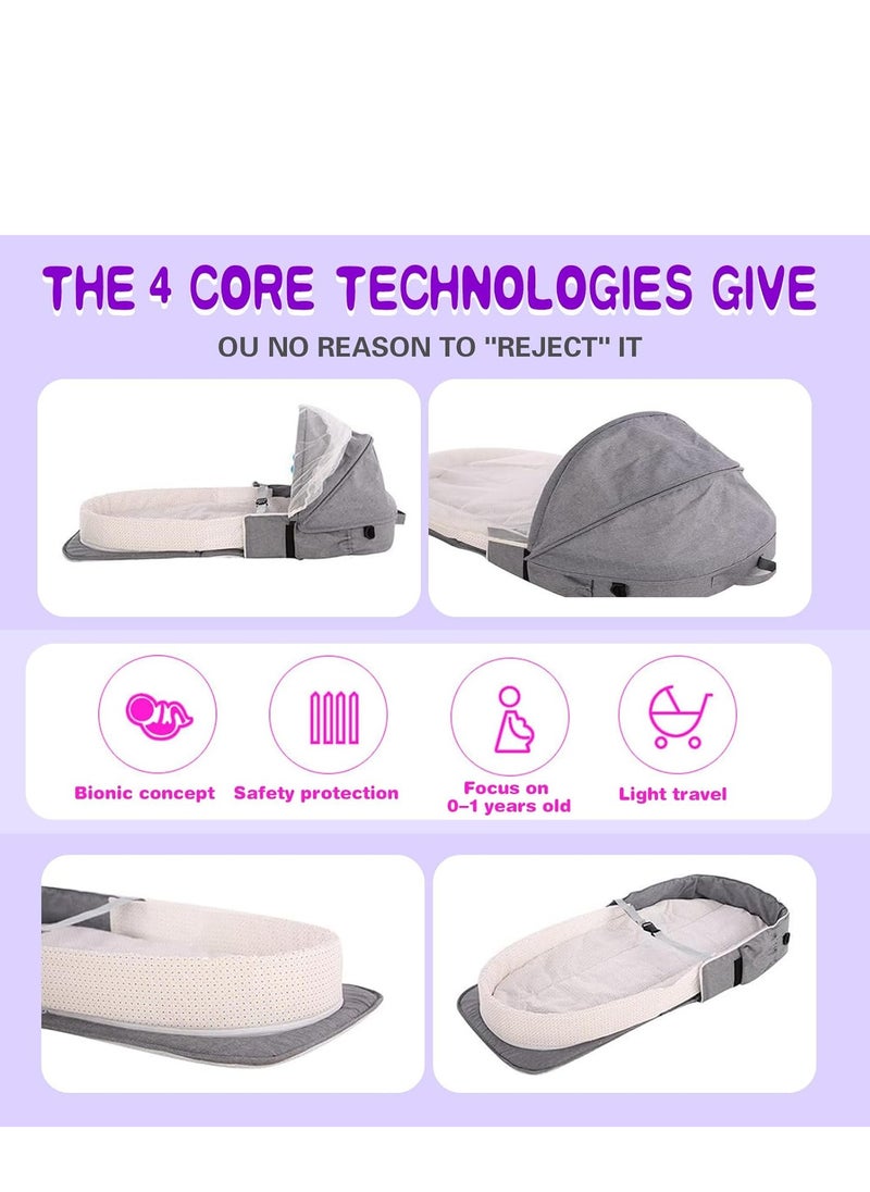 DMG TECH Baby Bed,DMG Portable Baby Bed ,Foldable Infant Crib,With Cartoon Toys, Detachable Cotton Cover,Suitable for travel and home use,Easy to carry. (Grey)  - Image 3