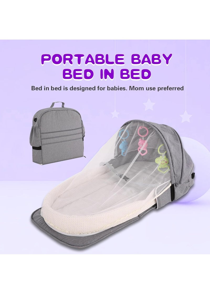 DMG TECH Baby Bed,DMG Portable Baby Bed ,Foldable Infant Crib,With Cartoon Toys, Detachable Cotton Cover,Suitable for travel and home use,Easy to carry. (Grey)  - Image 4