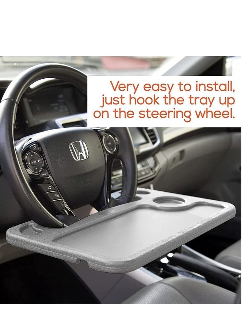 Y&D Steering Wheel Desk Car Table for Writing Laptop Tablet with Pen Slot Food Eating Tray Cup Holder Accessories Drivers Fits Most Vehicle Wheels - Image 2