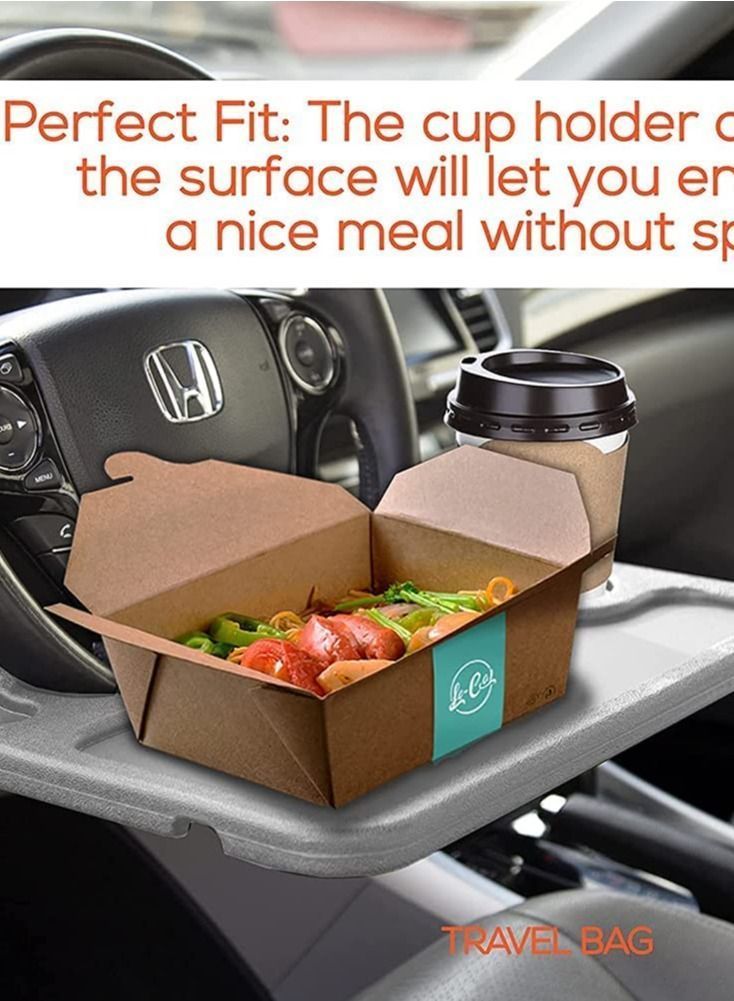 Y&D Steering Wheel Desk Car Table for Writing Laptop Tablet with Pen Slot Food Eating Tray Cup Holder Accessories Drivers Fits Most Vehicle Wheels - Image 3