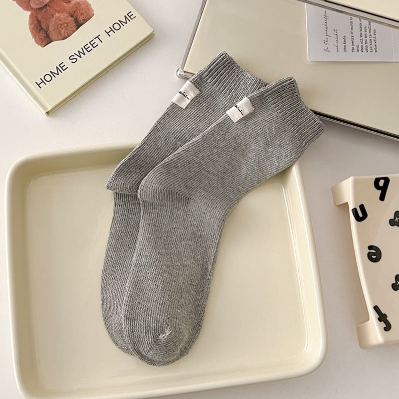 Fall Winter Cotton Sweat-Absorbent Socks for Women Light gray