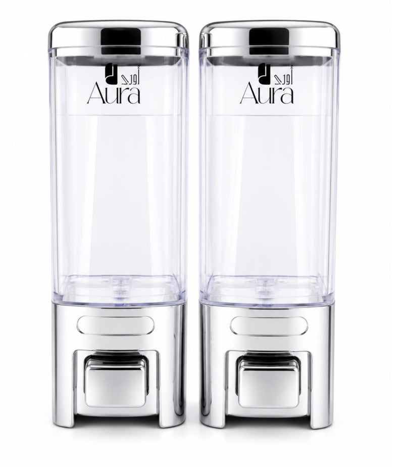 Aura Dual Chamber Wall-Mounted Soap & Shampoo Dispenser | 2 x Refillable Liquid Containers | Premium Chrome Finish | Leak-Proof Bathroom & Kitchen Soap Dispenser | Easy Push Button Operation - Image 1