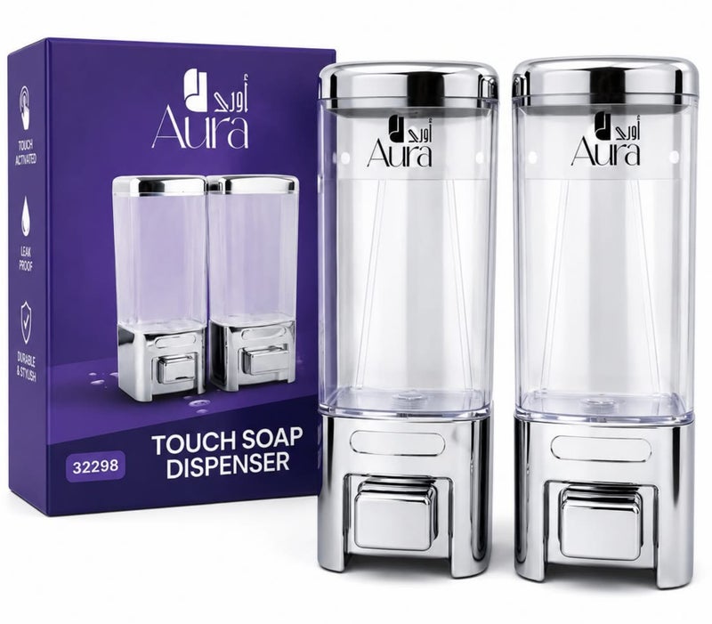Aura Dual Chamber Wall-Mounted Soap & Shampoo Dispenser | 2 x Refillable Liquid Containers | Premium Chrome Finish | Leak-Proof Bathroom & Kitchen Soap Dispenser | Easy Push Button Operation - Image 3