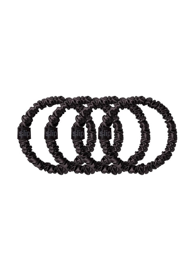 Slip Silk Skinny Scrunchies - Black - 100% Pure 22 Momme Mulberry Silk Scrunchies for Women - Hair-Friendly + Luxurious Elastic Scrunchies Set (4 Scrunchies) - Image 1