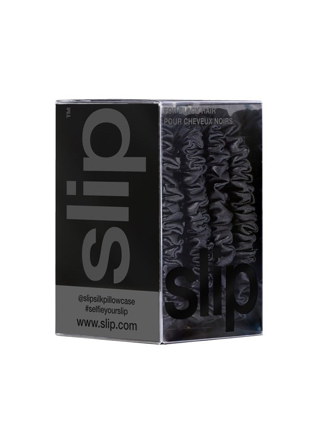 Slip Silk Skinny Scrunchies - Black - 100% Pure 22 Momme Mulberry Silk Scrunchies for Women - Hair-Friendly + Luxurious Elastic Scrunchies Set (4 Scrunchies) - Image 3