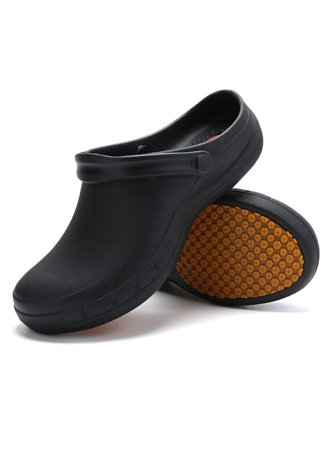 Surgical shoes, chef shoes, unisex fully enclosed breathable shoes, protective shoes, suitable for doctors, nurses, chefs and laboratory staff, non-slip sandals (black). - Image 1