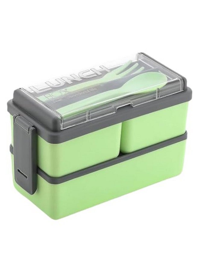 Attro Double Decker Plastic Lunch Box Comes with 3 Detachable Box, 2 Spoons & Stylish Lid BPA Free, Air Tight, Easy to Carry Ideal for Office, School & Oudoor-Pistachio Green - Image 1