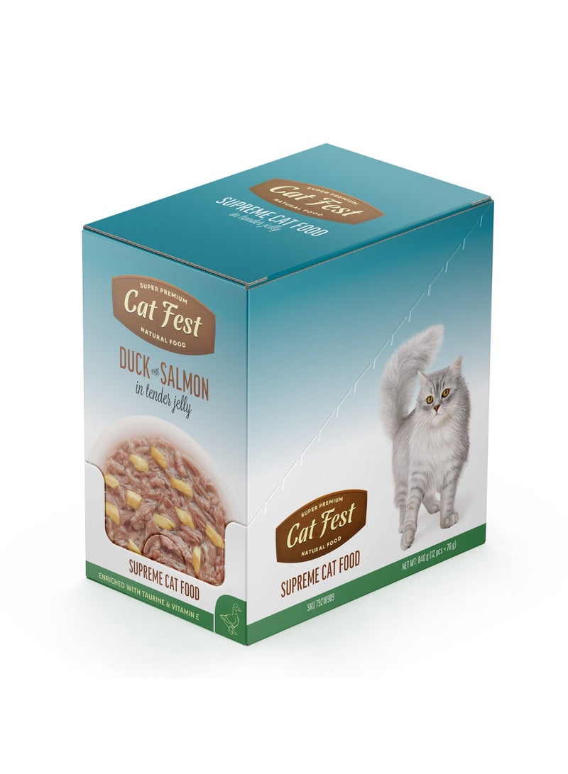 Cat Fest CatFest Duck with Salmon in Tender Jelly, Omega-3 Rich Wet Cat Food, Grain-Free, 70g Pouch  - Image 3