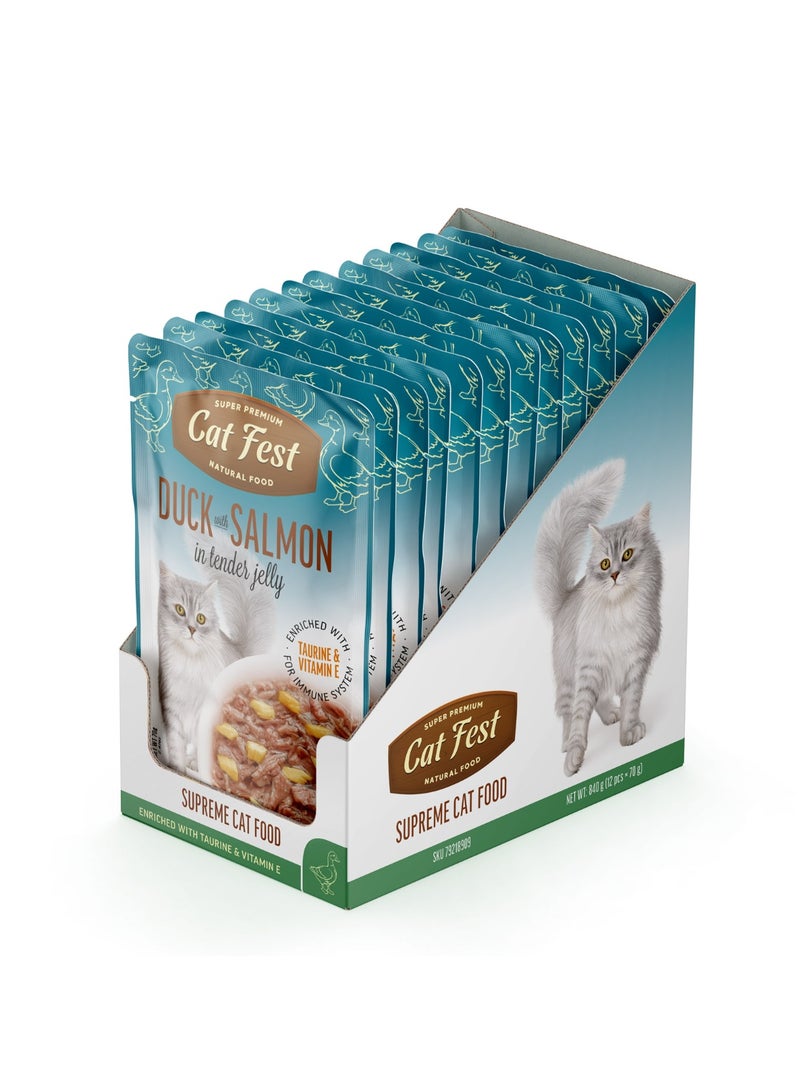 Cat Fest CatFest Duck with Salmon in Tender Jelly, Omega-3 Rich Wet Cat Food, Grain-Free, 70g Pouch  - Image 4