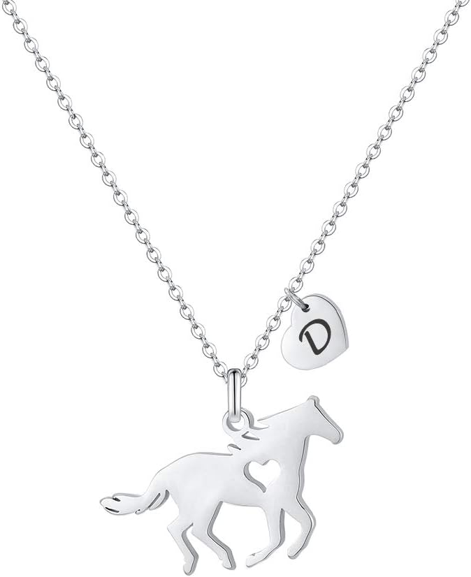MONOOC Store Horse Gifts for Girls Necklace - Stainless Steel Dainty Horse Pendant Heart 26 Initial A-Z Necklaces for Women Girl - Image 1