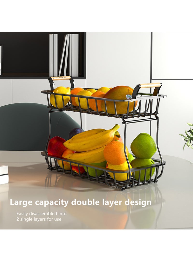 نوفولان صناديق تخزين الفاكهة، صندوق تخزين المطبخ، طبقتين، رف الفاكهة، رف الخضروات، سلة تخزين الفاكهة والخضروات القابلة للفصل ذات الطبقتين، رف تخزين الفاكهة المنزلي - Image 4