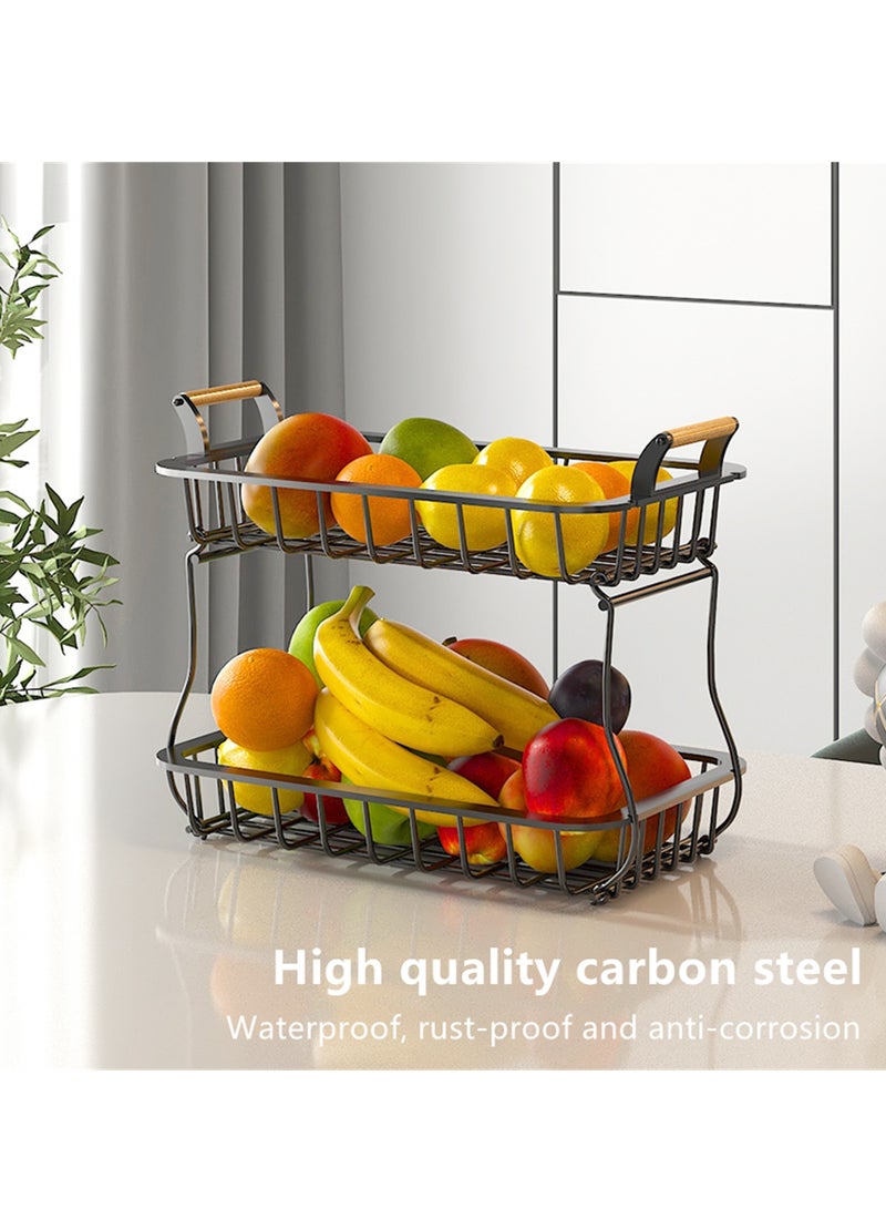 نوفولان صناديق تخزين الفاكهة، صندوق تخزين المطبخ، طبقتين، رف الفاكهة، رف الخضروات، سلة تخزين الفاكهة والخضروات القابلة للفصل ذات الطبقتين، رف تخزين الفاكهة المنزلي - Image 3