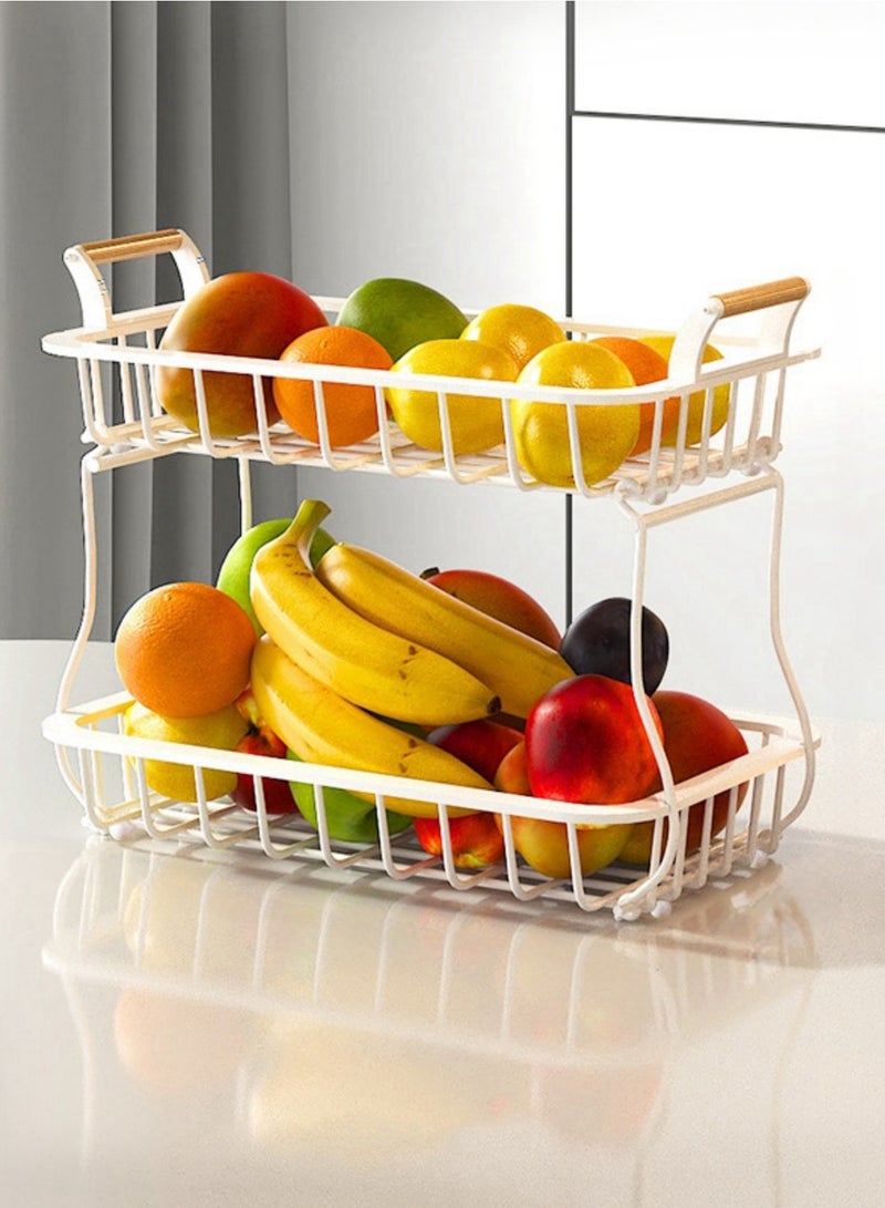 نوفولان صناديق تخزين الفاكهة، صندوق تخزين المطبخ، طبقتين، رف الفاكهة، رف الخضروات، سلة تخزين الفاكهة والخضروات القابلة للفصل ذات الطبقتين، رف تخزين الفاكهة المنزلي - Image 1