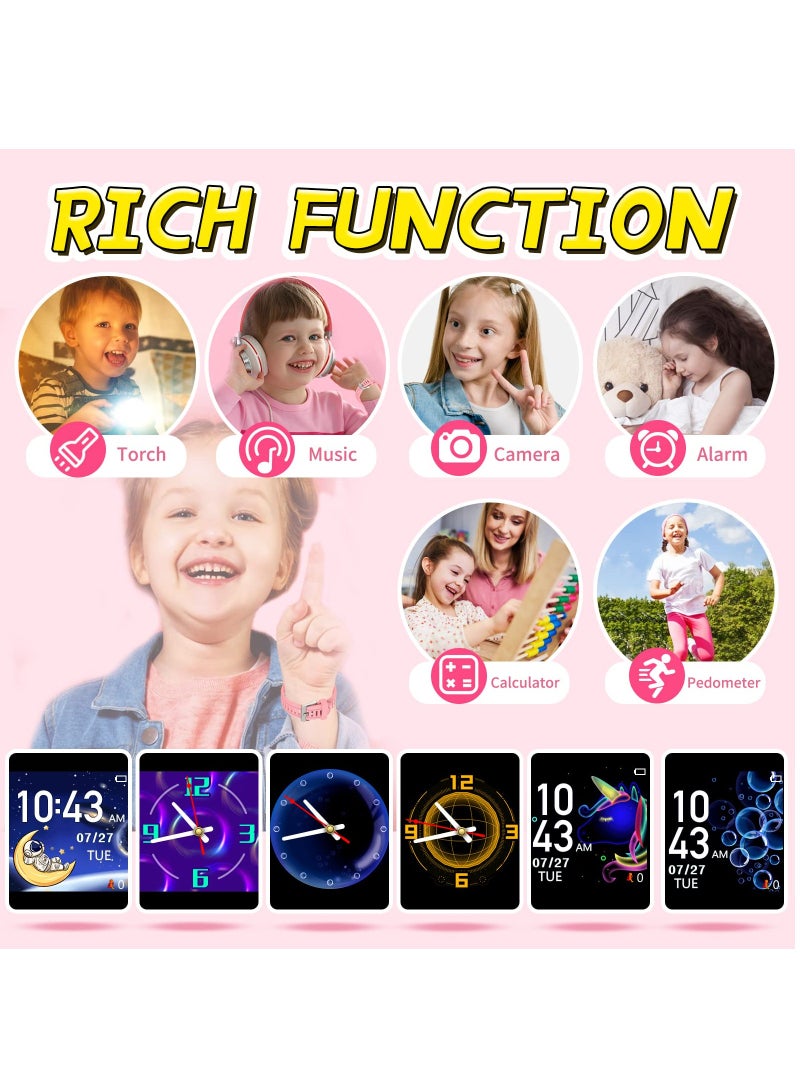 ساعة ذكية للأطفال، ساعة ألعاب ذكية مع 24 لعبة، شاشة تعمل باللمس عالية الدقة، فيديو، كاميرا، مشغل موسيقى، عداد الخطى، مصباح يدوي، ساعة منبه، ساعات أطفال للأولاد والبنات من 5-12 سنة (وردي) - Image 5