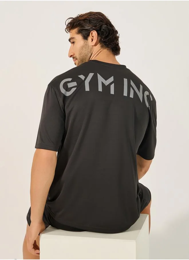 Styli Slogan Print Round Neck Oversized Training T-Shirt